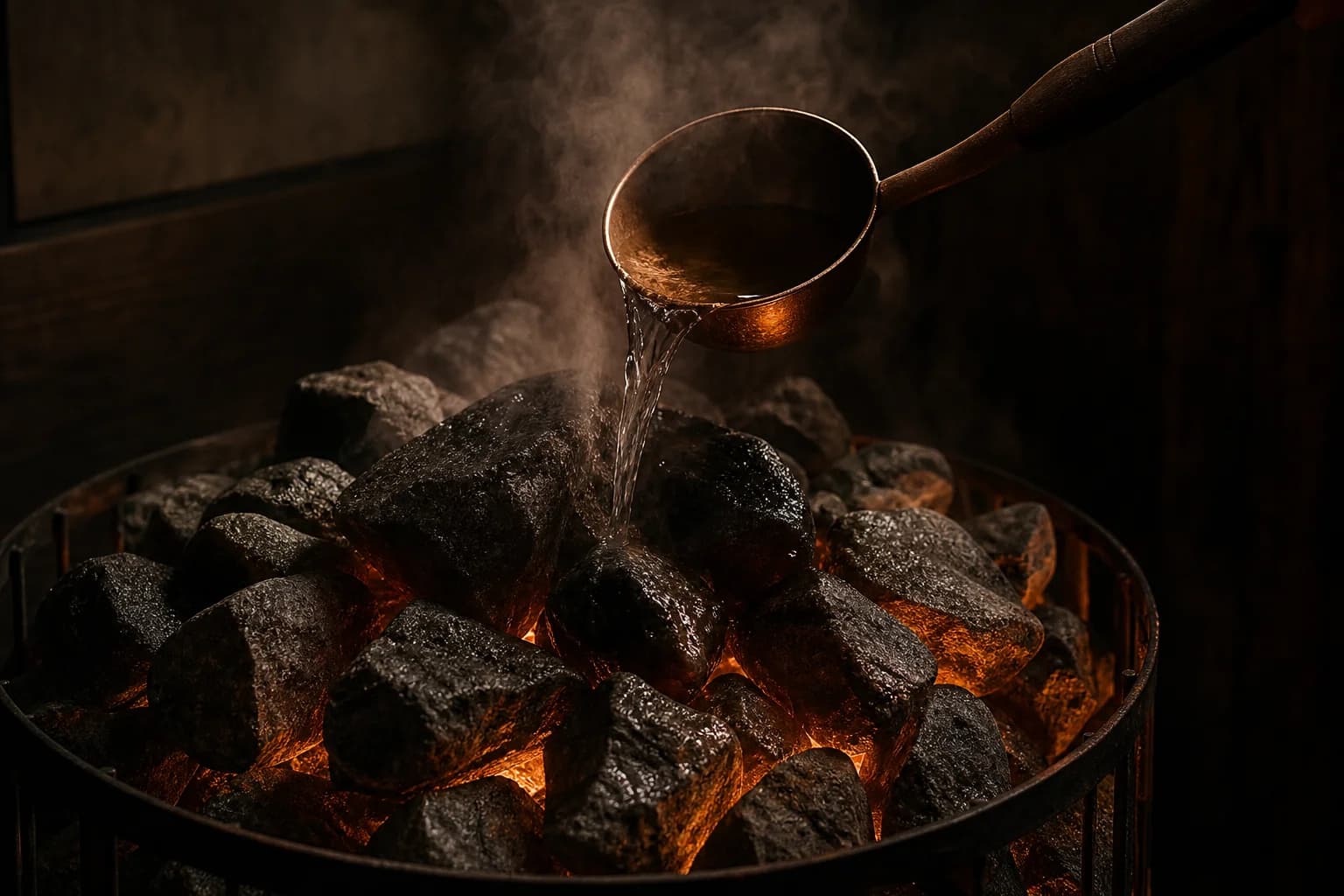 Water poured over hot sauna stones