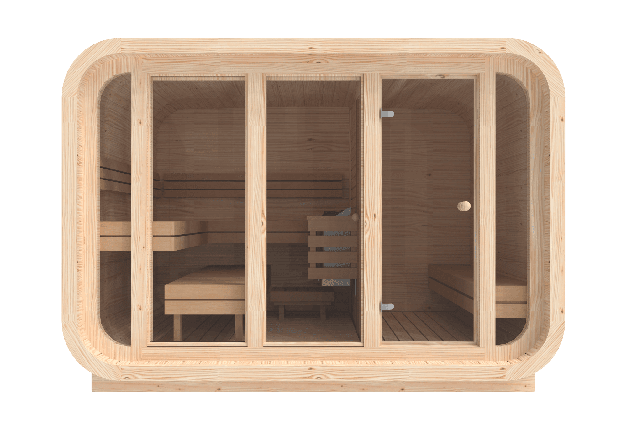 RecoSauna Comfort Square Sauna 3.0 x 2.3 m - Nordic Pine, interior