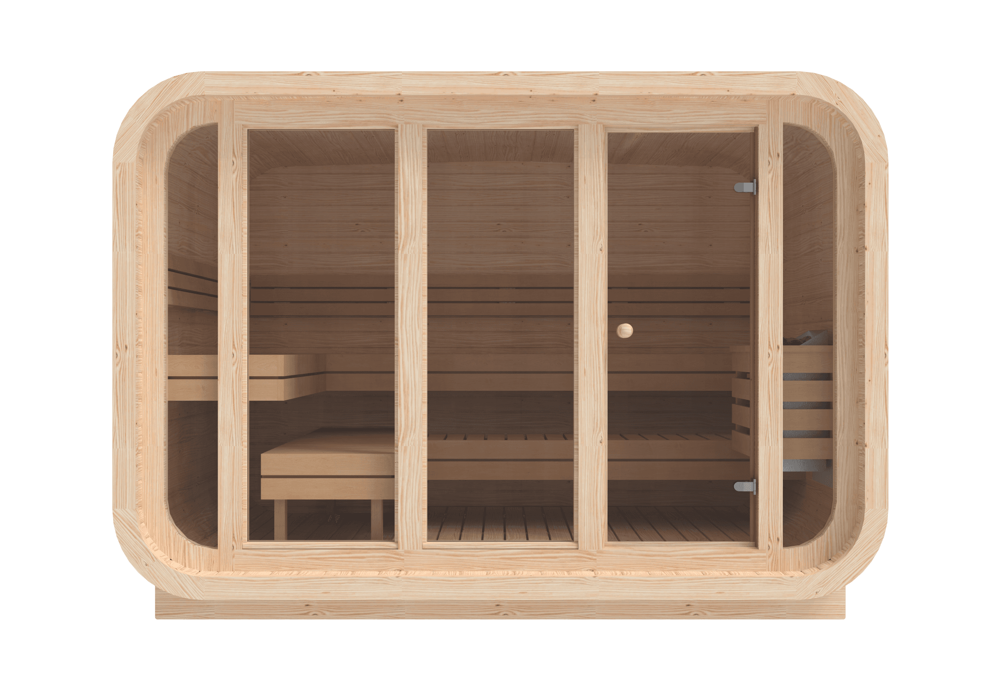 RecoSauna Sisu Square Sauna 3.0 x 2.3 m - Nordic Pine, interior