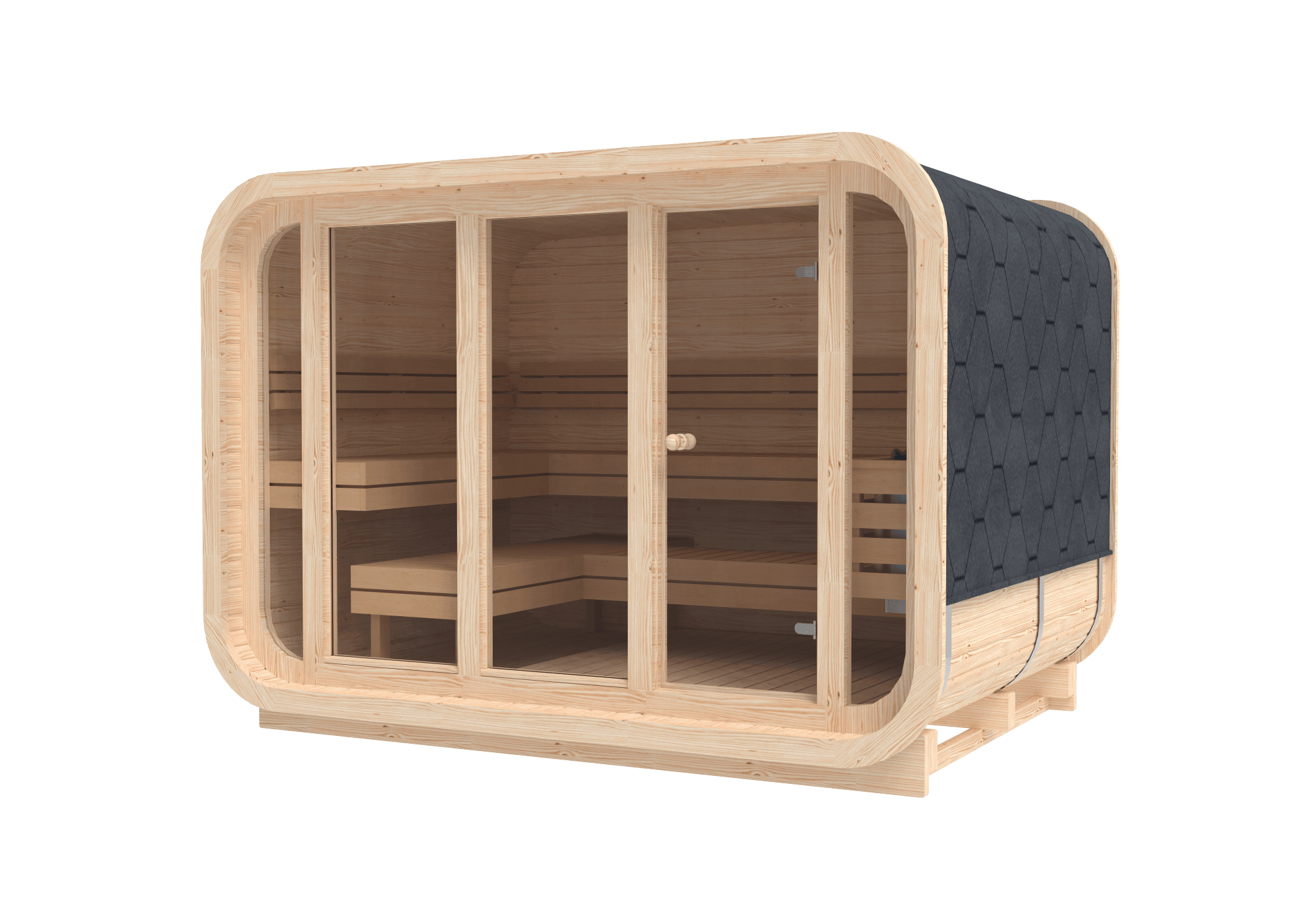 RecoSauna Sisu Square Sauna 3.0 x 2.3 m - Nordic Pine, image 1
