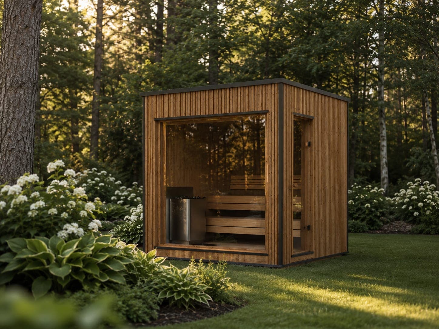 RecoSauna Lumi Luxury Modern Sauna 2.3 × 2.3 m - Thermowood, interior