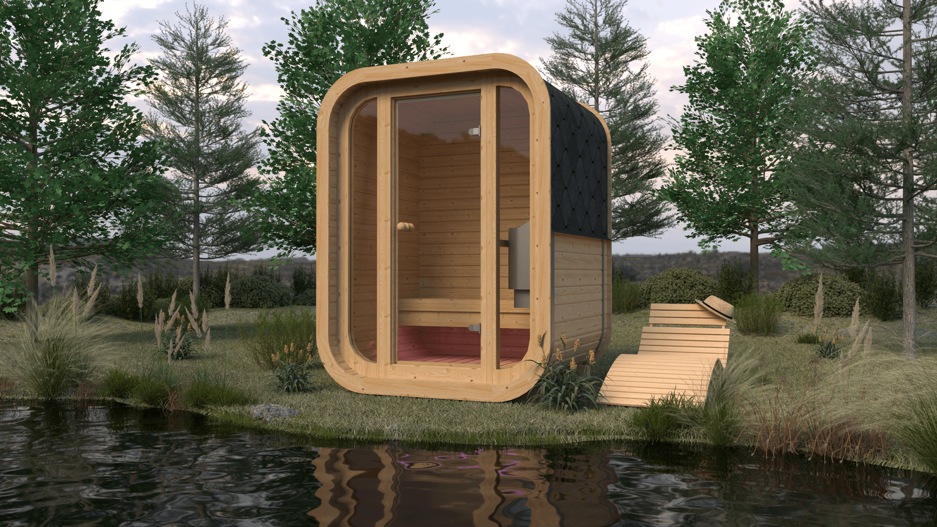 RecoSauna Mini Square Sauna - Nordic Pine, exterior