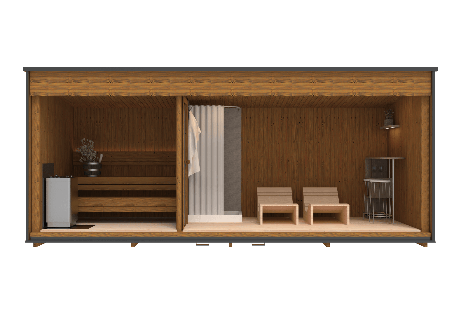 RecoSauna Lumi Luxury Modern Sauna 2.3 × 5.9 m - Pinewood, interior