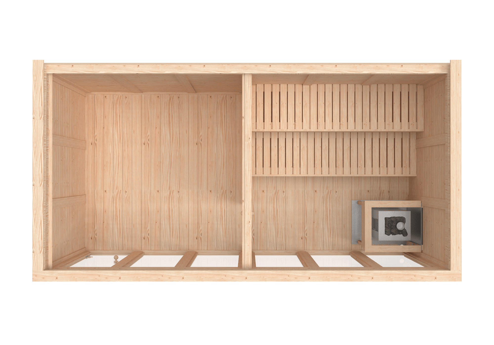 RecoSauna Havu Eco Modern Sauna 2.4 × 4.8 m - Pinewood, interior