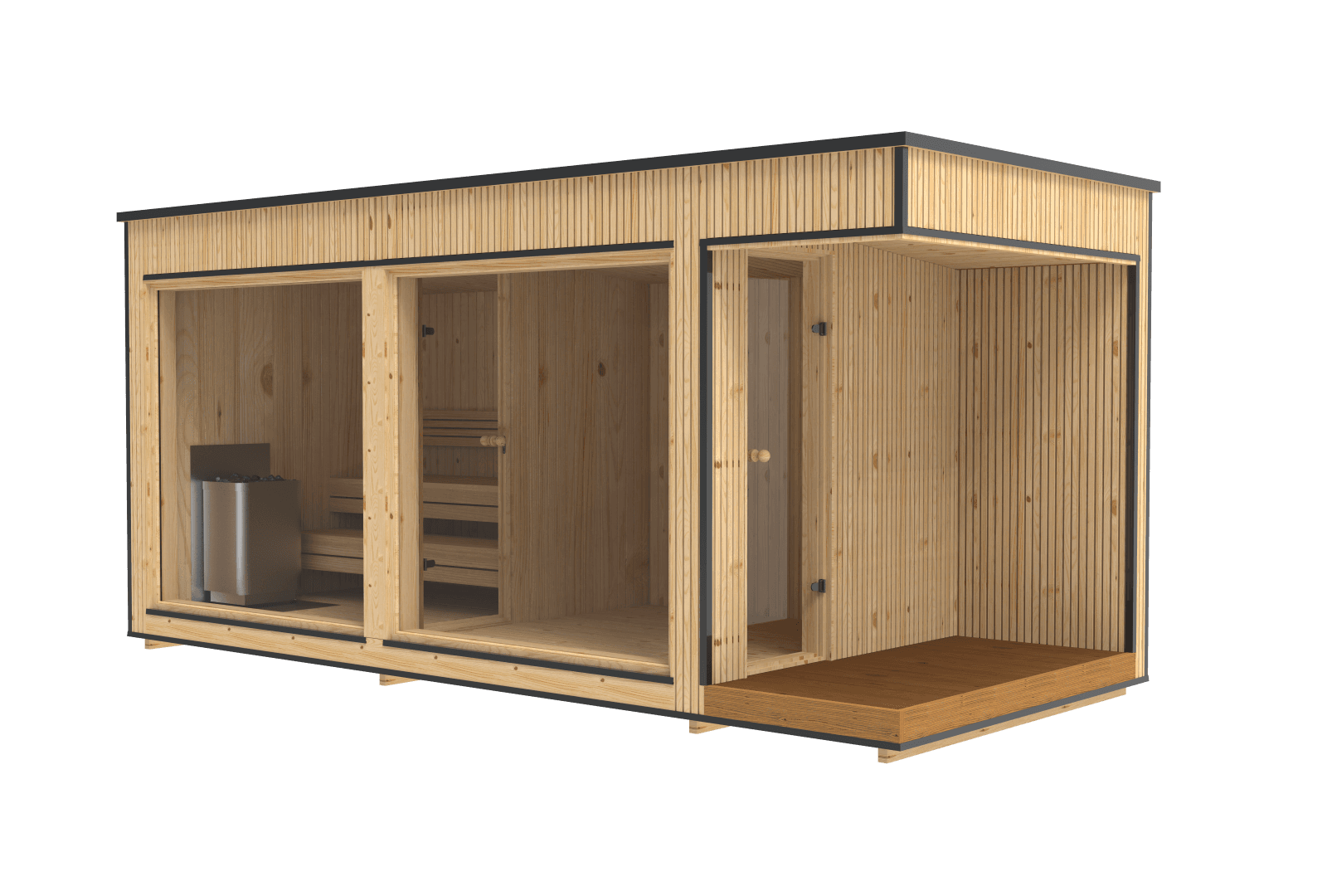 RecoSauna Lumi Terrace Luxury Modern Sauna 2.3 × 5.4 m - Pinewood, image 1