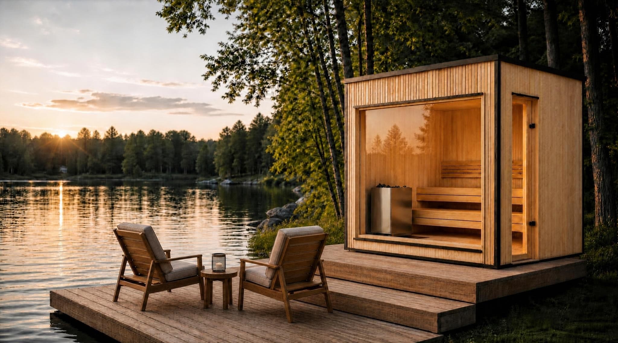 RecoSauna Lumi Luxury Modern Sauna 2.3 × 2.3 m - Pinewood, interior