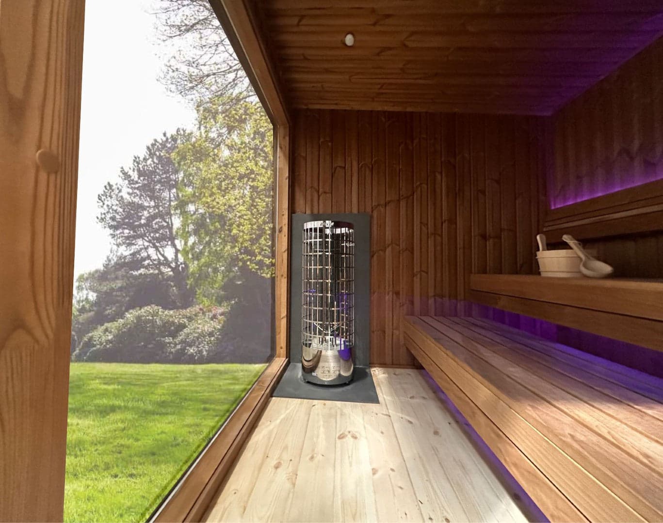 RecoSauna Lumi Terrace Luxury Modern Sauna 2.3 × 3.3 m - Pinewood, interior